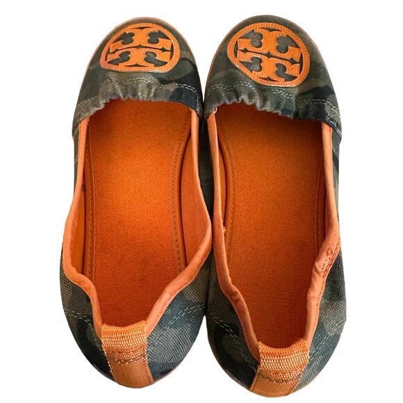 Tory Burch Women's Camouflage Reva Flats Green/Orange Size 6M - Picture 2 of 10